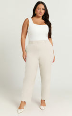 Hermie Pants - High Waisted Cropped Tailored Pants in Putty