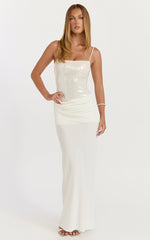 Jasmin Maxi Dress - Sequin Overlay Dress in White