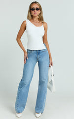Lausanne Top - Asymmetric Jersey Backless Top With Hardware Detail in Off White