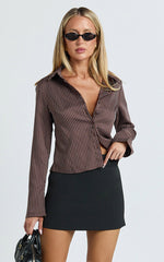 Luchie Top - Slim Fit Long Sleeve Shirt in Brown Stripe