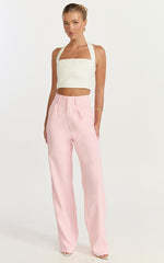 Melissa Pants - Pleat Front Wide Leg Tailored Pants in Pink