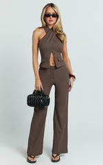 Narcisa Top - Twist Neck Halter Top in Chocolate