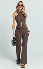 Narcisa Top - Twist Neck Halter Top in Chocolate