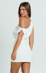 Niana Mini Dress - Drape One Shoulder Dress in White