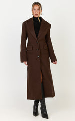 Paloma Coat - Tailored Cinched Waist Longline Coat in Chocolate