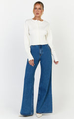 Ramsey Cardigan - Recycled Contoured Waist Button Down Cardigan in Ivory