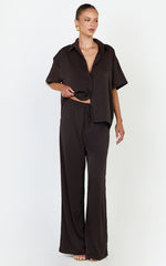 Robyn Pants - High Elastic Waist Relaxed Straight Leg Pants in Chocolate