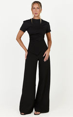 Rosalie Top - Asym Ruched Tshirt in Black