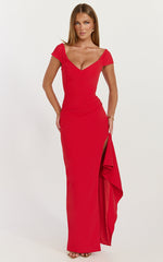 Skye Maxi Dress - V Shaped Neckline Short Sleeve Dress in Red