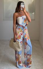 Robyn Pants - High Elastic Waist Relaxed Straight Leg Pants in Cornflower Blue