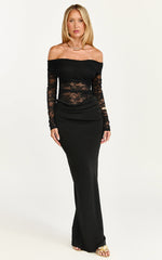 Suzanna Maxi Dress - Off Shoulder Lace Dress in Black