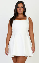 Talia Mini Dress - Scoop Neck Fit And Flare Dres in White