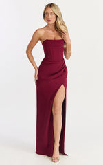 Tara Maxi Dress - Strapless Corset Drape Skirt Dress in Wine