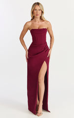 Tara Maxi Dress - Strapless Corset Drape Skirt Dress in Wine