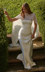 Carrie Maxi Skirt - Bias Cut Skirt With Train in White
