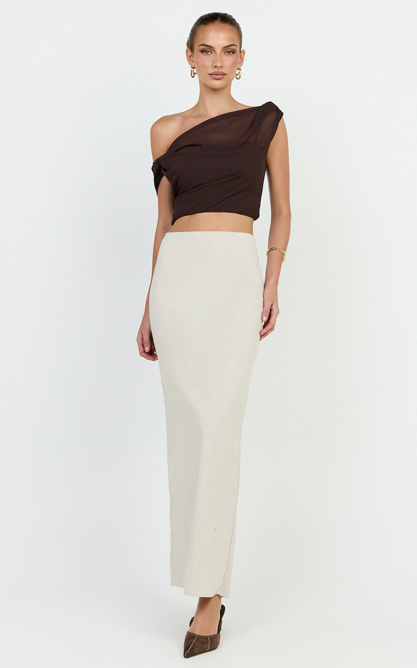 Vance Maxi Skirt - Linen Back Split Skirt in Oat