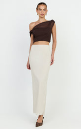 Vance Maxi Skirt - Linen Back Split Skirt in Oat