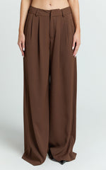 Xandria Pants - Double Pleated Wide Leg Pants in Brown