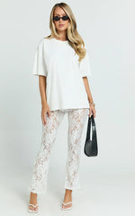 Jaclyn Pants - Mid Waist Lace Straight Leg Pants in White