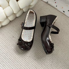 Mary Jane Bow Leather Flats