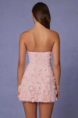 Embellished Bandeau A-line Mini Dress in Soft Pink