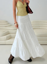 Snowy River Tiered Maxi Skirt White