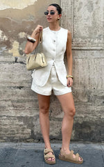 Rhianna Shorts - Mid Waist Recycled Denim Shorts in Ecru