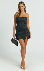 Brailey Mini Dress - Strapless Dress in Black Jacquard