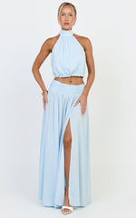 Melanie Maxi Skirt - Gathered Yoke Skirt in Pale Blue