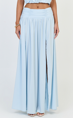 Melanie Maxi Skirt - Gathered Yoke Skirt in Pale Blue