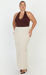 Vance Maxi Skirt - Linen Back Split Skirt in Oat