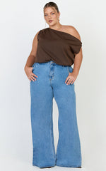 Therese Jeans - High Waist Wide Leg Flare Recycled Denim Jeans in Light Mid