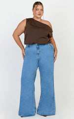 Therese Jeans - High Waist Wide Leg Flare Recycled Denim Jeans in Light Mid