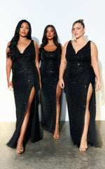 Malisha Maxi Dress - Sequin Cowl Neck Backless Dress in Black