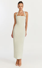 Salome Midi Dress - Halter Neck Column Dress in Sage