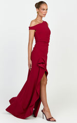 Serafina Maxi Dress - Off Shoulder High Side Split Dress in Wine