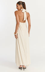 Hilda Maxi Dress - Knot Detail Halter Neck Maxi Dress in Natural