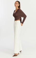 Petra Top - Long Sleeve Wrap Ribbed Knit Top in Chocolate