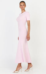 Lanie Midi Dress - Knitted Crew Neck Short Sleeve Dress in Pink