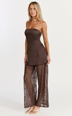 Vivienne Two Piece Set - Strapless Top & Lace Pant Set in Mocha