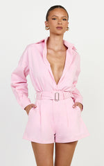 Violet Top  - Button Down Long Sleeve Shirt in Pale Pink