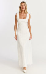 Roxanne Midi Dress - Square Neck Fit And Flare Dress in White