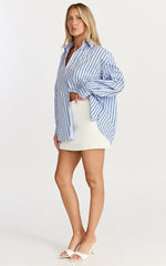 Tristan Top - Oversized Button Down Long Sleeve Striped Shirt in Blue