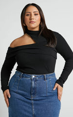 Kiefer Top - Asymmetric Long Sleeve Cutout Top in Black