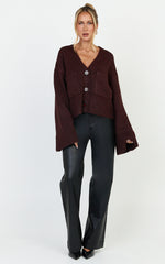 Becka Cardigan - Oversized Recycled Knitted Button Through Cardigan in Wine