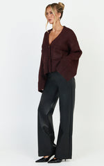 Becka Cardigan - Oversized Recycled Knitted Button Through Cardigan in Wine