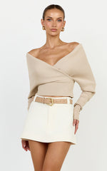 Petra Top - Long Sleeve Wrap Ribbed Knit Top in Oat Marle