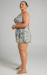 Amalie The Label - Linen Estella Elastic Waist Relaxed Shorts in Iris Floral