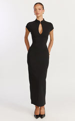 Cassienne Midi Dress - High Neck Keyhole Cut Out Bodycon Midi Dress in Black