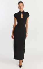 Cassienne Midi Dress - High Neck Keyhole Cut Out Bodycon Midi Dress in Black